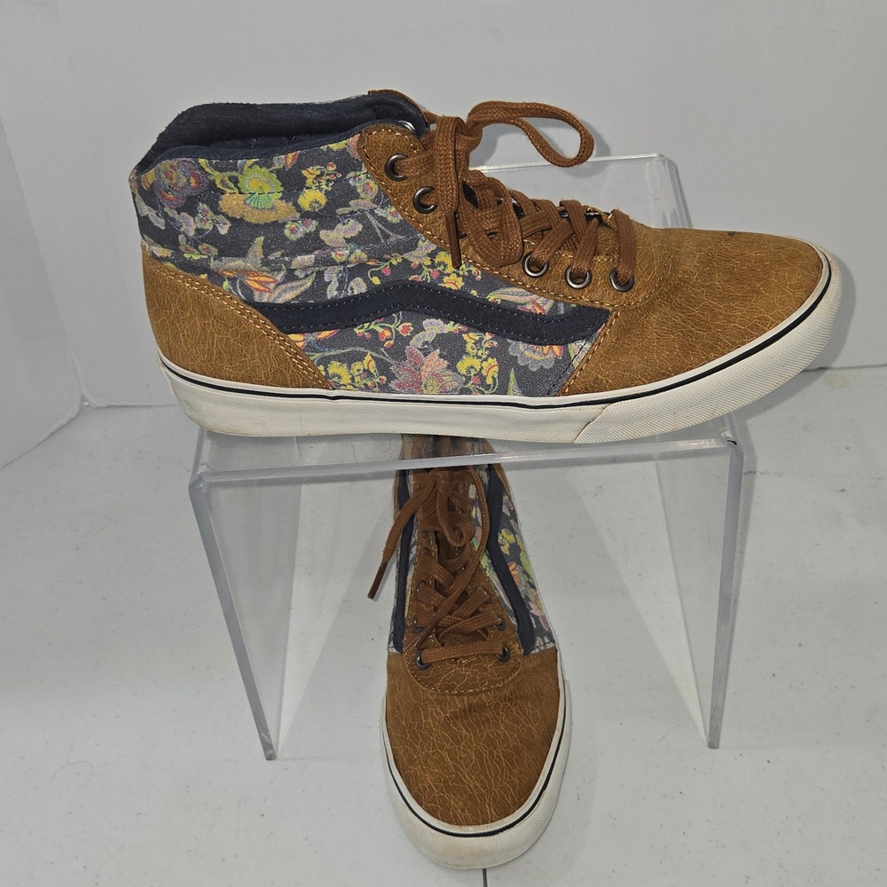 Vans Ward Mid V Floral Brown Faux Leather Skate Shoes Womens 8 721278 Sneaker